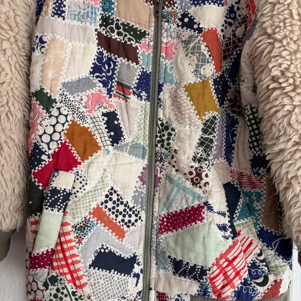 Sea New York Girls Patchwork Bomber Quilted Jacket Faux Sherpa Sleeves - Picture 2 of 11